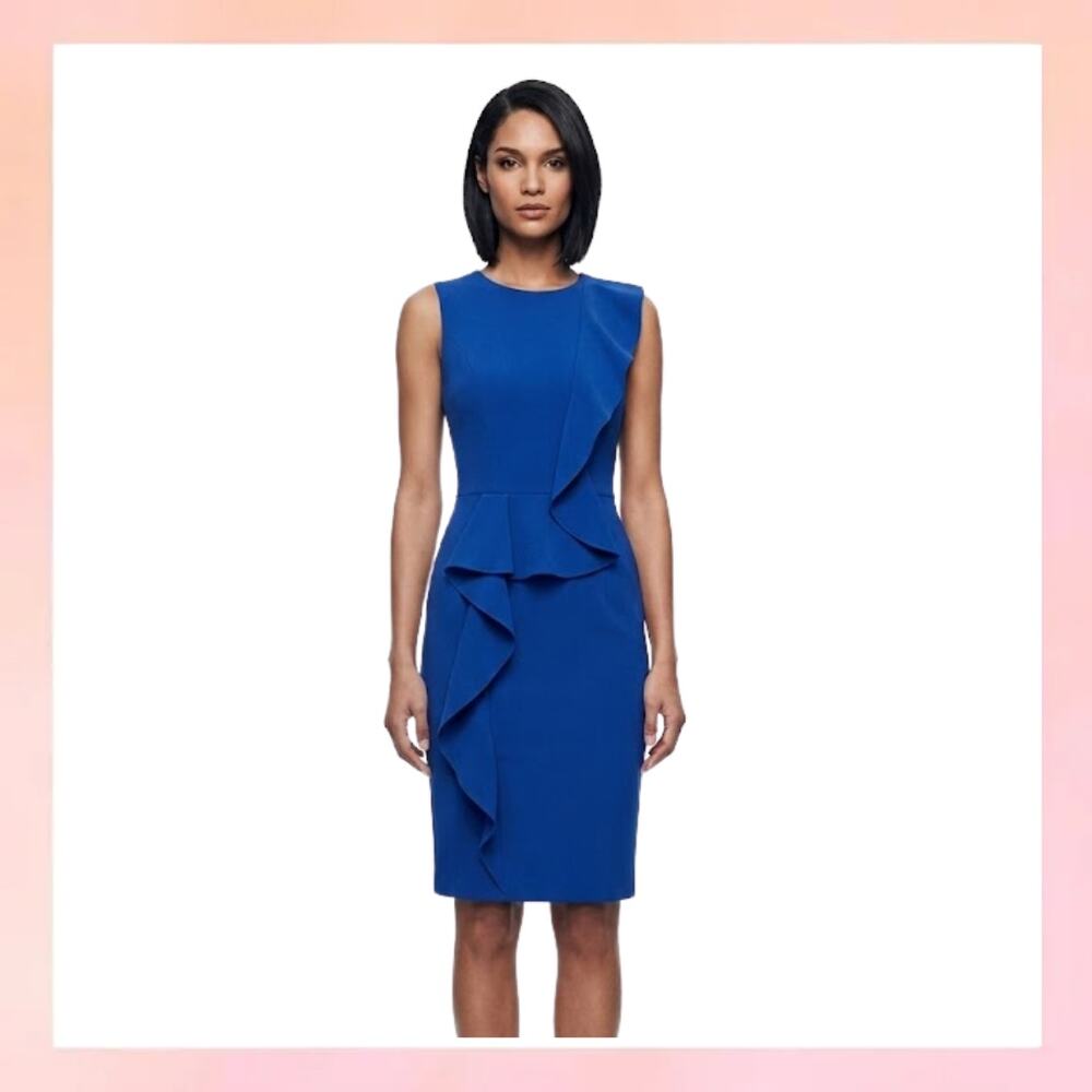 Calvin Klein Royal Blue Ruffle Peplum Sheath Dress - Size 2